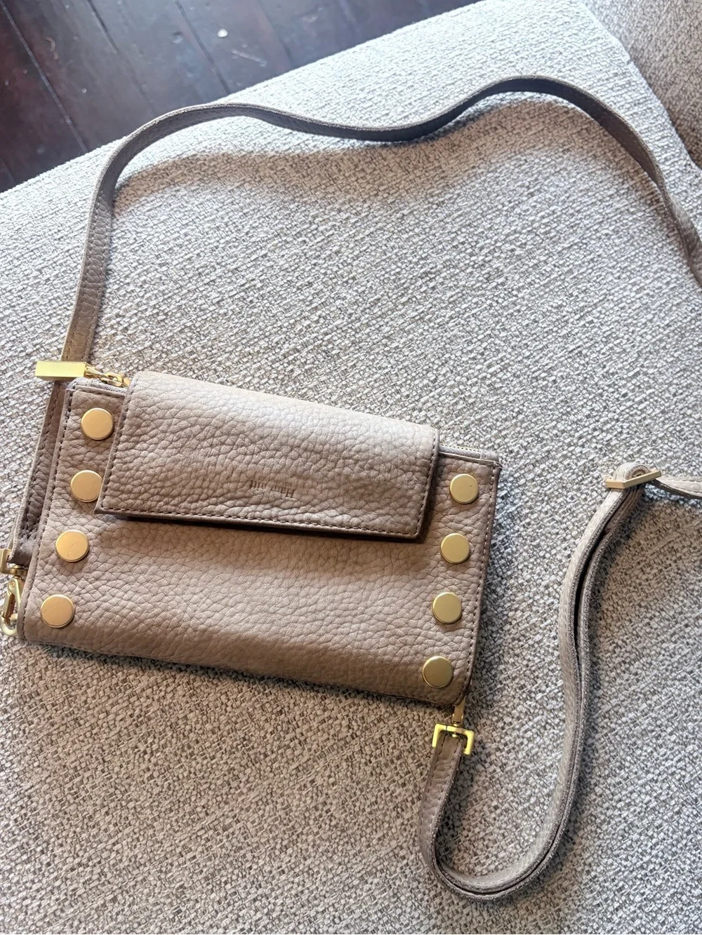 Hammitt Taupe Leather Crossbody with Gold Studs
